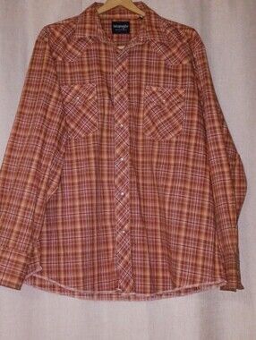Wrangler Orange Plaid Western Snap-Front Shirt